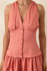 In the Warm Breeze Coral Orange Cotton Structured Bodice Sleeveless Midi Dress