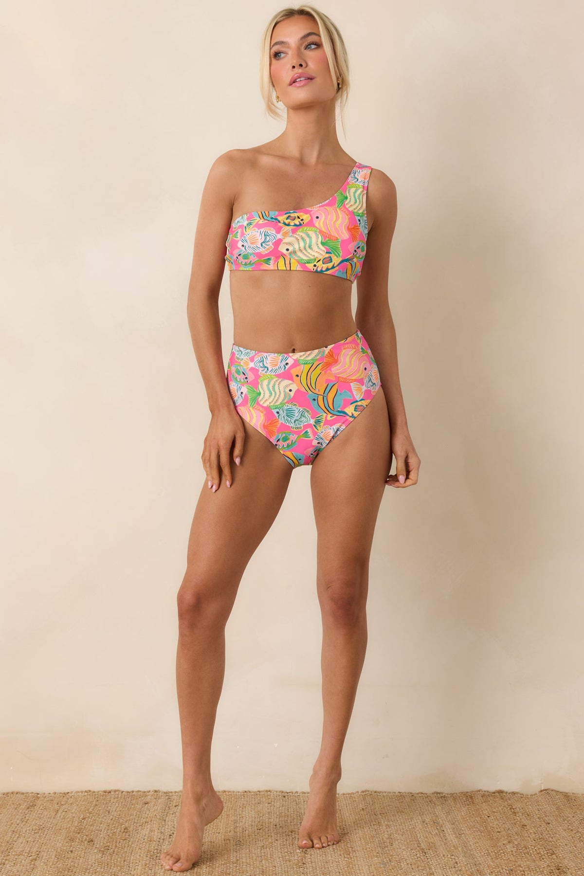Paradisa Breezie Pink Multi Fish Print High Waisted Bikini Bottoms