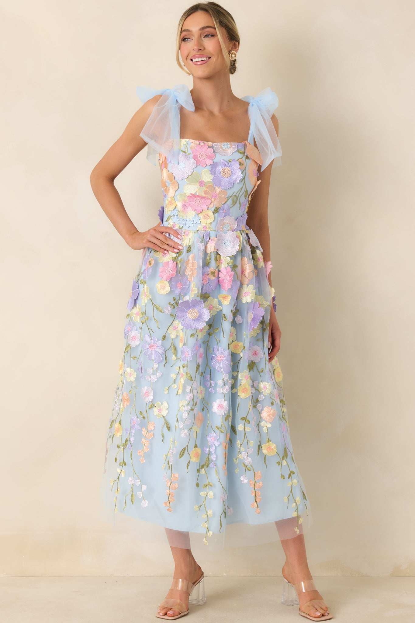 Spirit of Spring Light Blue Floral Embroidered Maxi Dress (RESTOCK MAY)