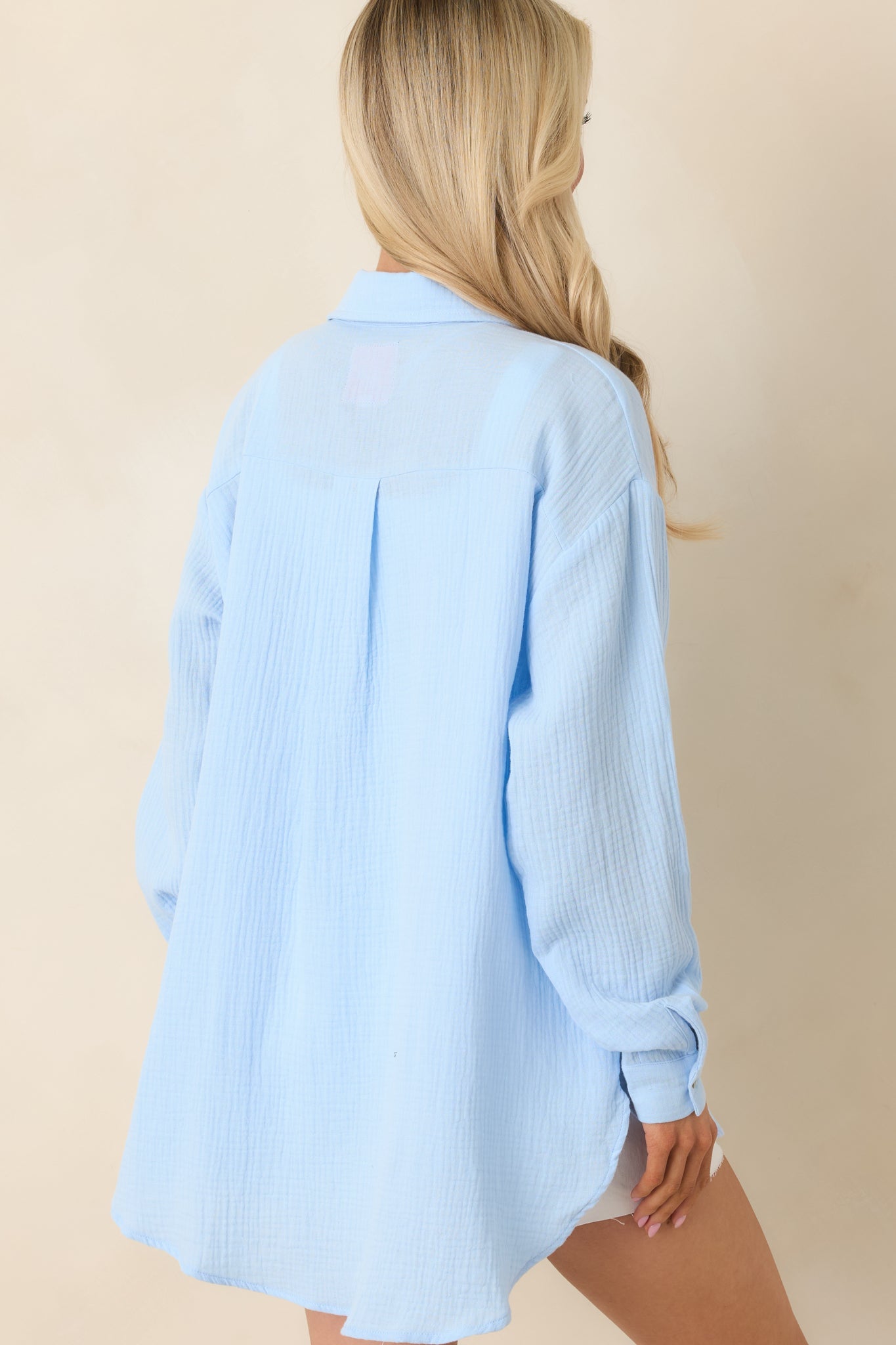 Paradisa Naples Oceana Blue Cotton Button-Up Top