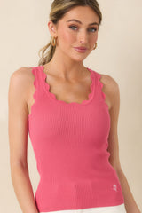 Prosperina Shay Azalea Pink Scallop Cotton Tank