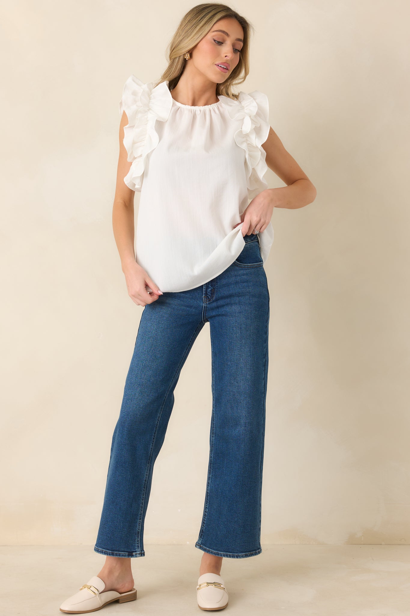 Into The Clouds Dark Wash Cropped Wide Leg Jeans