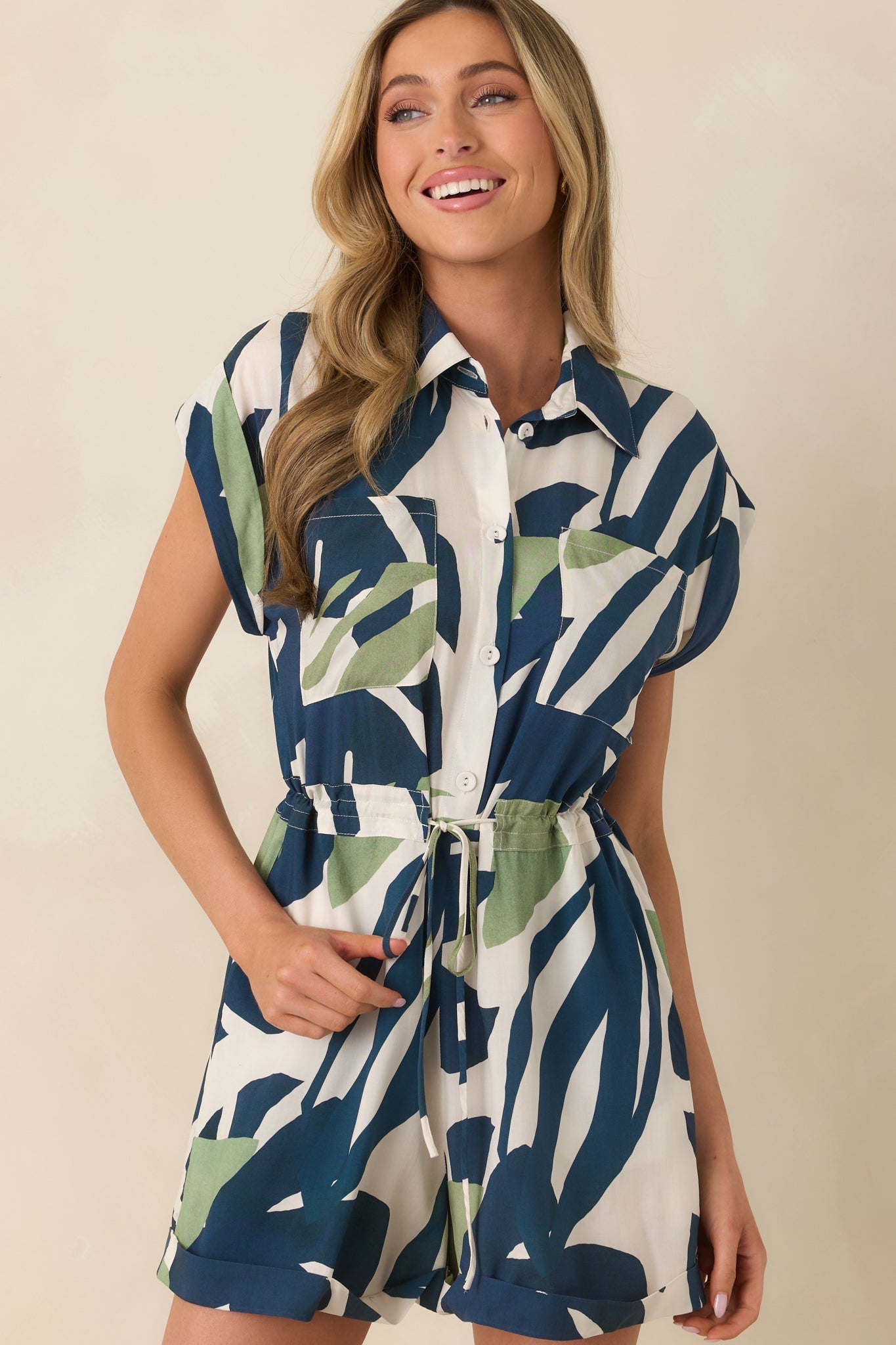 MINKPINK Azure Green & Blue Palm Leaves Playsuit