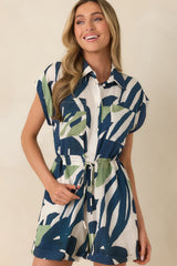 MINKPINK Azure Green & Blue Palm Leaves Playsuit