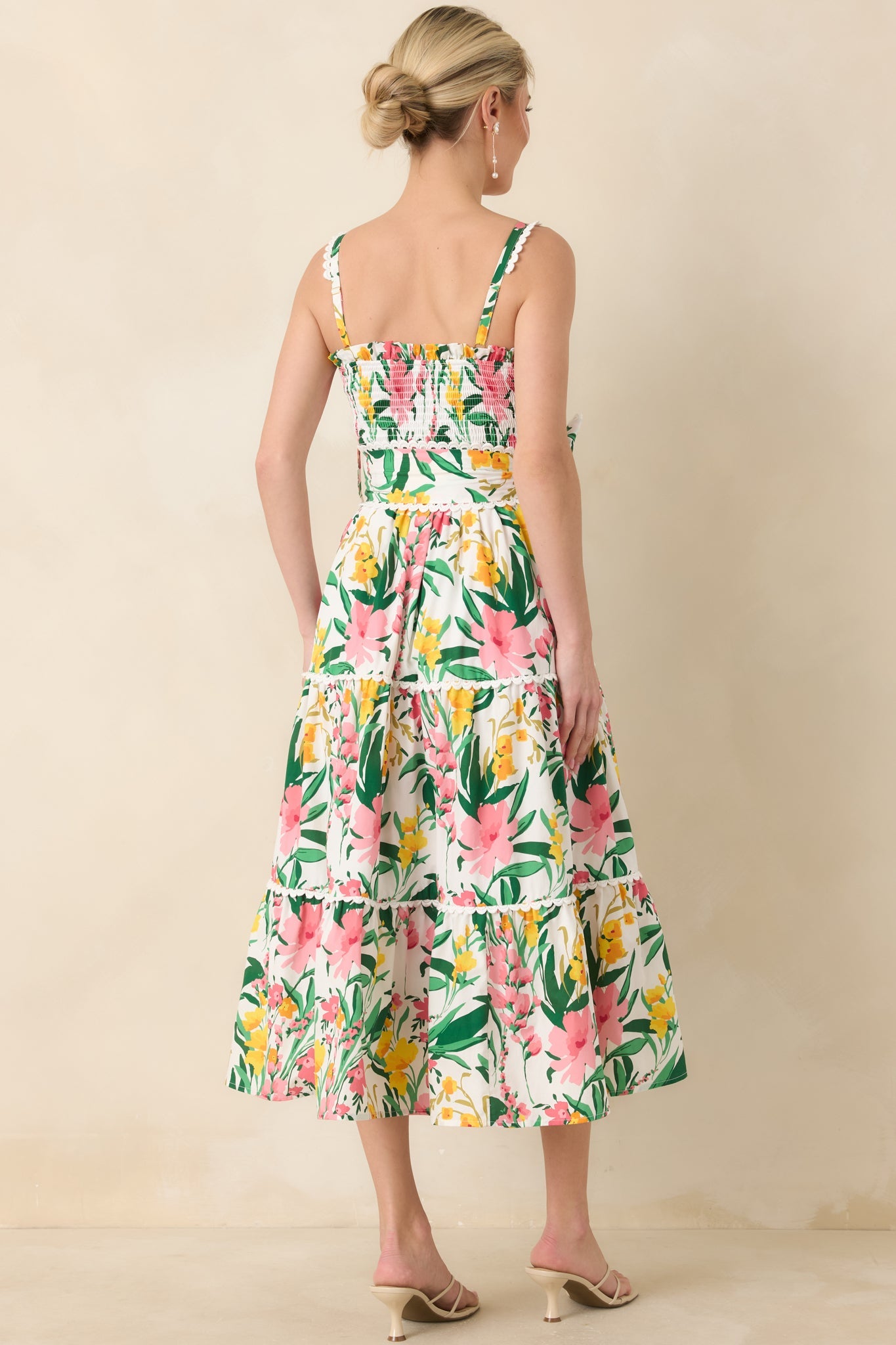 Prosperina Darcy Green & Pink Multi Floral Cotton Midi Dress