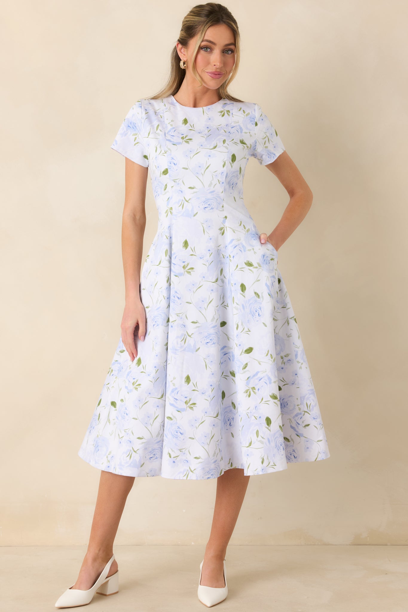 Prosperina Margot Blue & Pink Floral Cotton Reversible Midi Dress