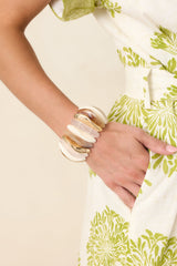 Gonna Let it Shine Neutral Multi Sculptural Oblong Bead Stretch Statement Bracelet