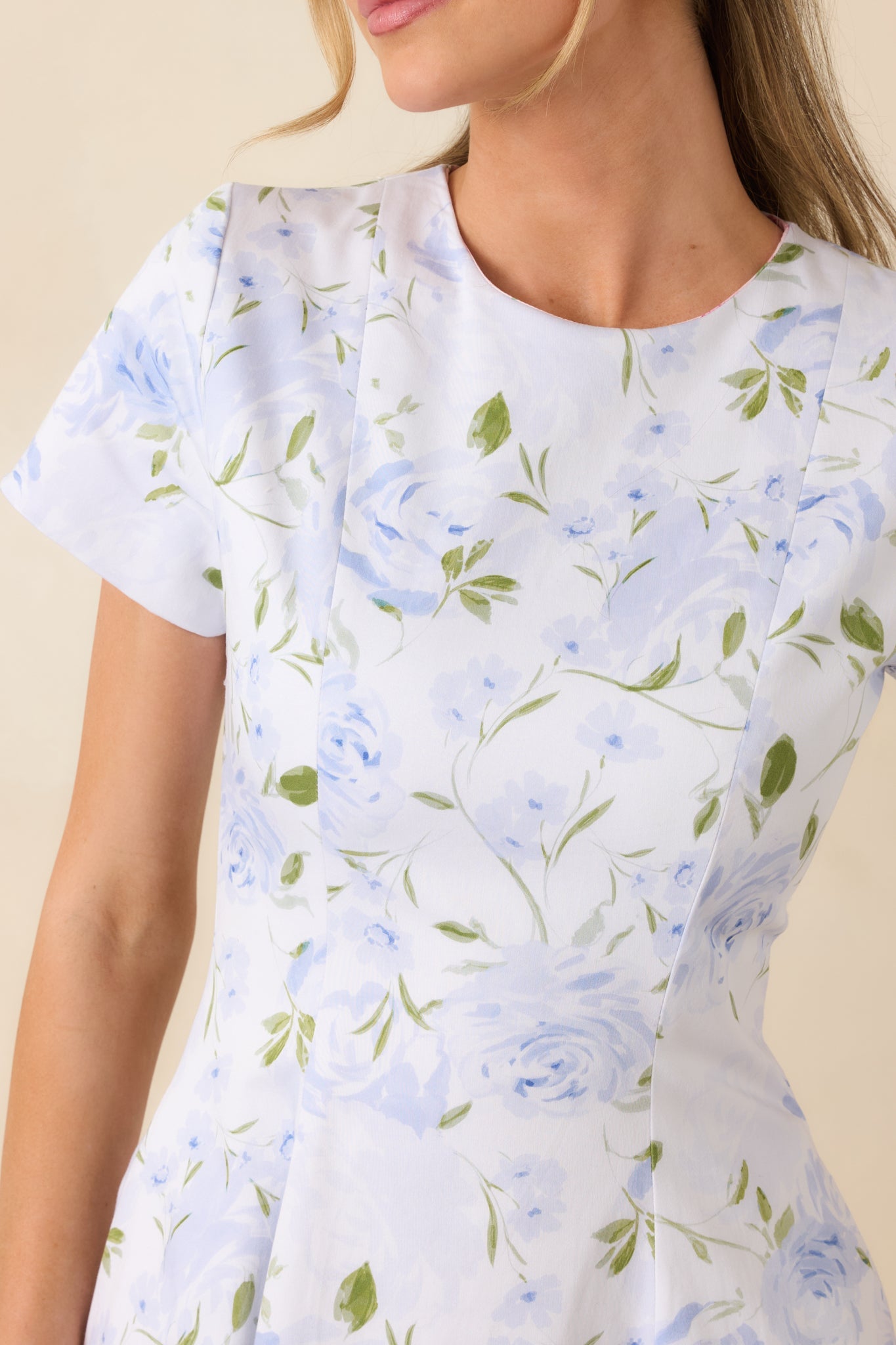 Prosperina Margot Blue & Pink Floral Cotton Reversible Midi Dress