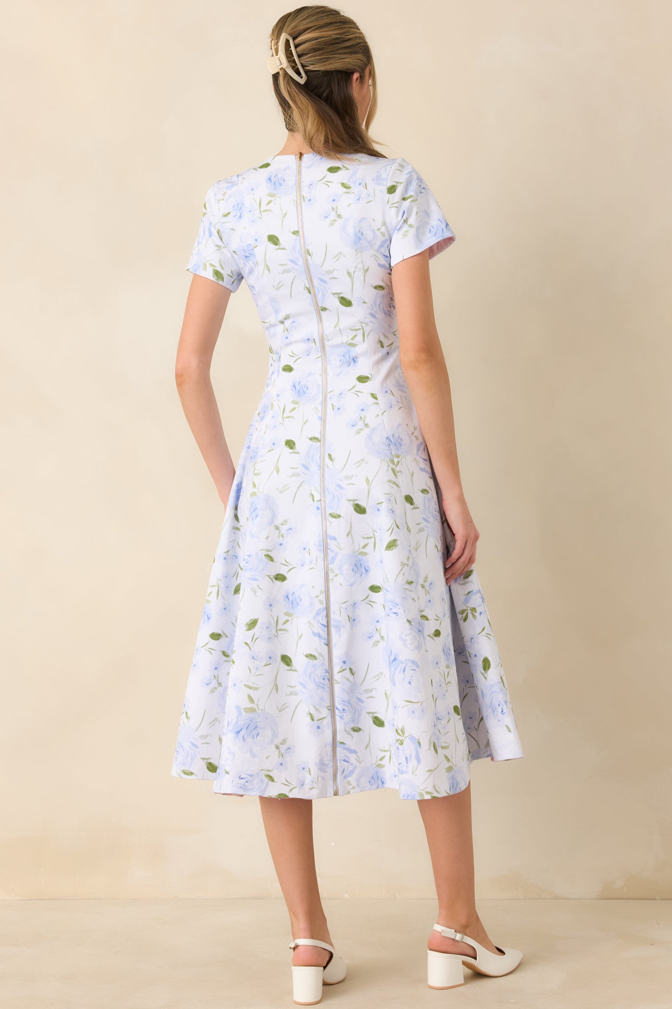 Prosperina Margot Blue & Pink Floral Cotton Reversible Midi Dress