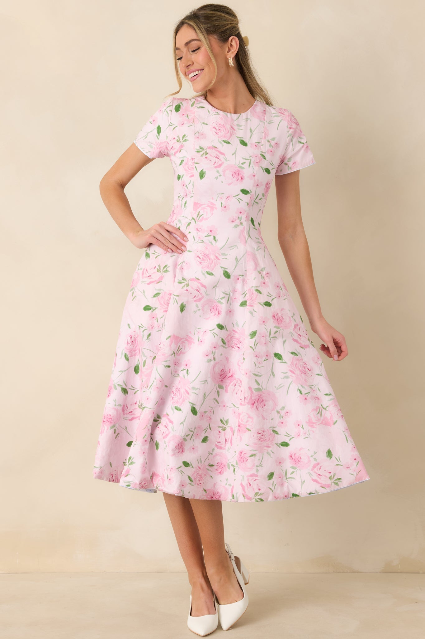 Prosperina Margot Blue & Pink Floral Cotton Reversible Midi Dress