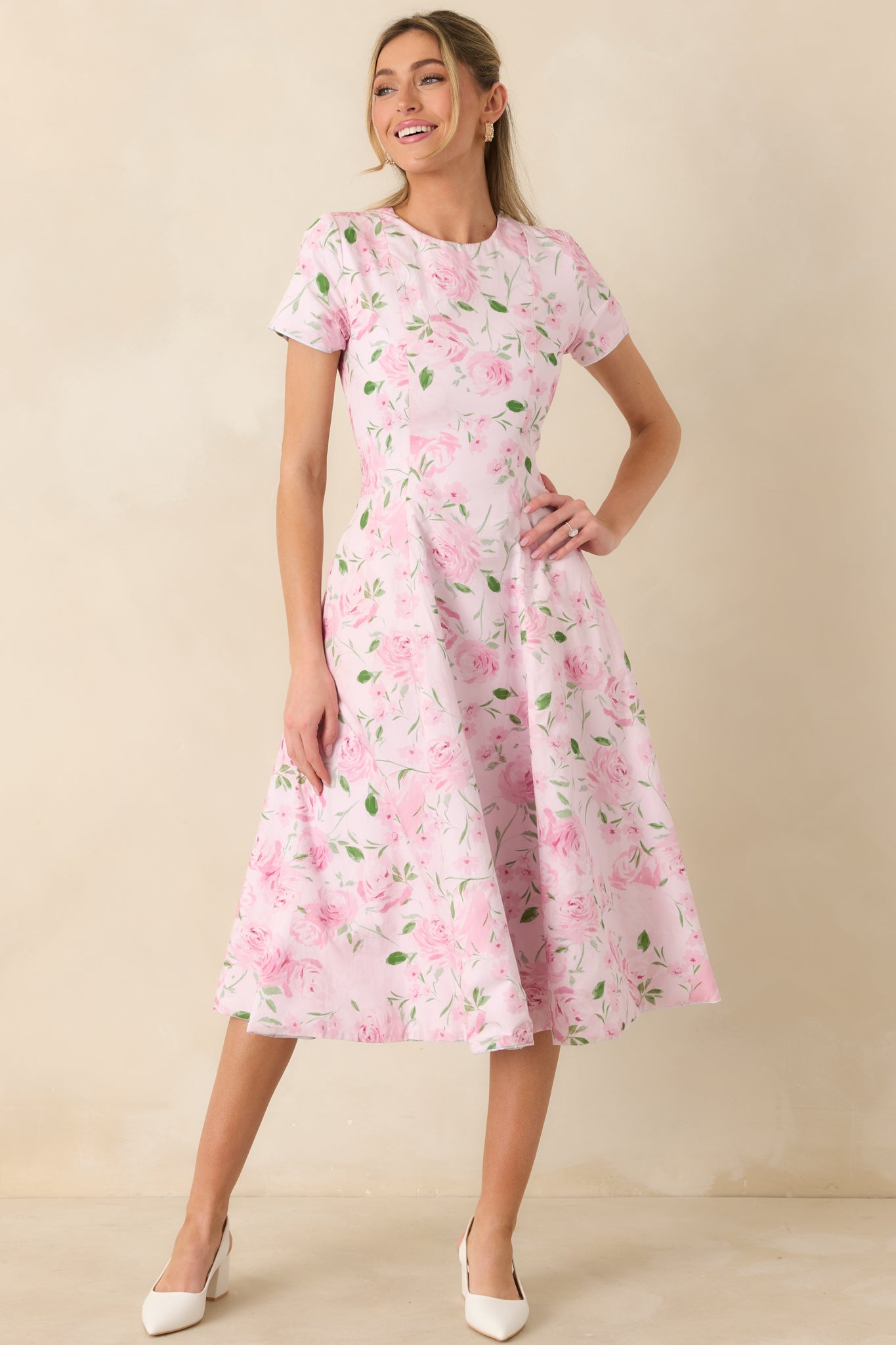 Prosperina Margot Blue & Pink Floral Cotton Reversible Midi Dress