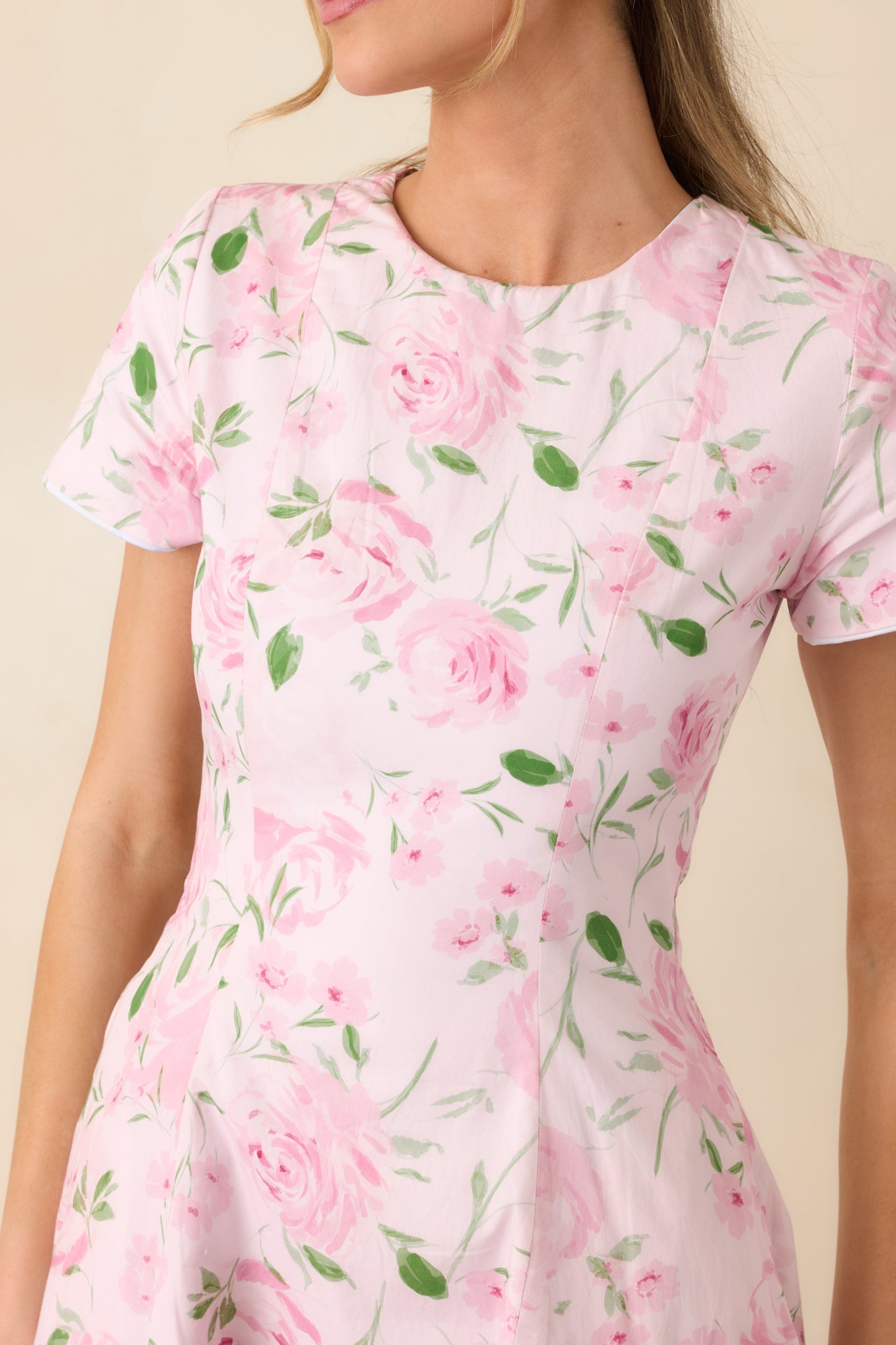 Prosperina Margot Blue & Pink Floral Cotton Reversible Midi Dress