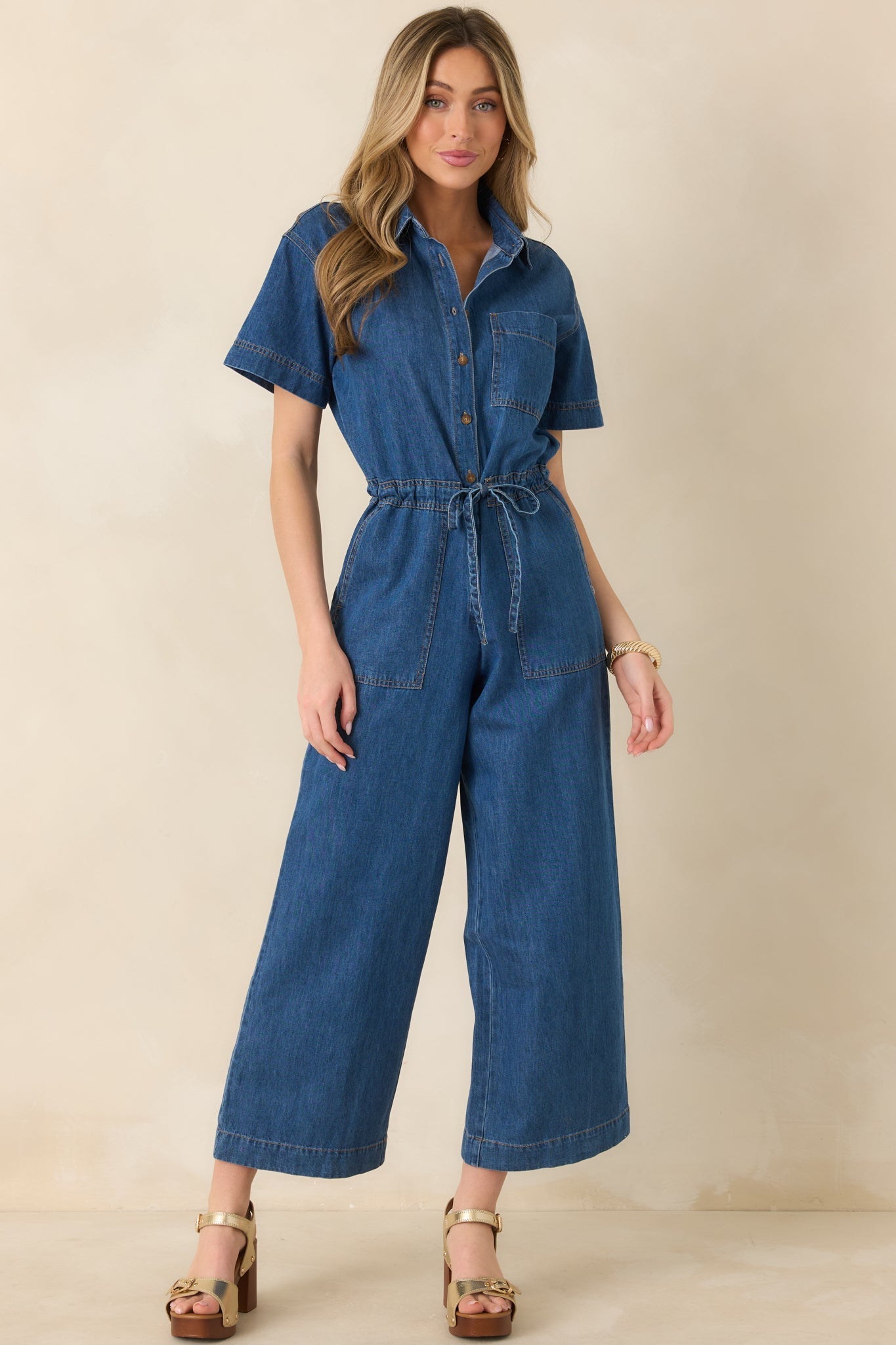 Z Supply Dark Wash Elsie Cotton Denim Jumpsuit