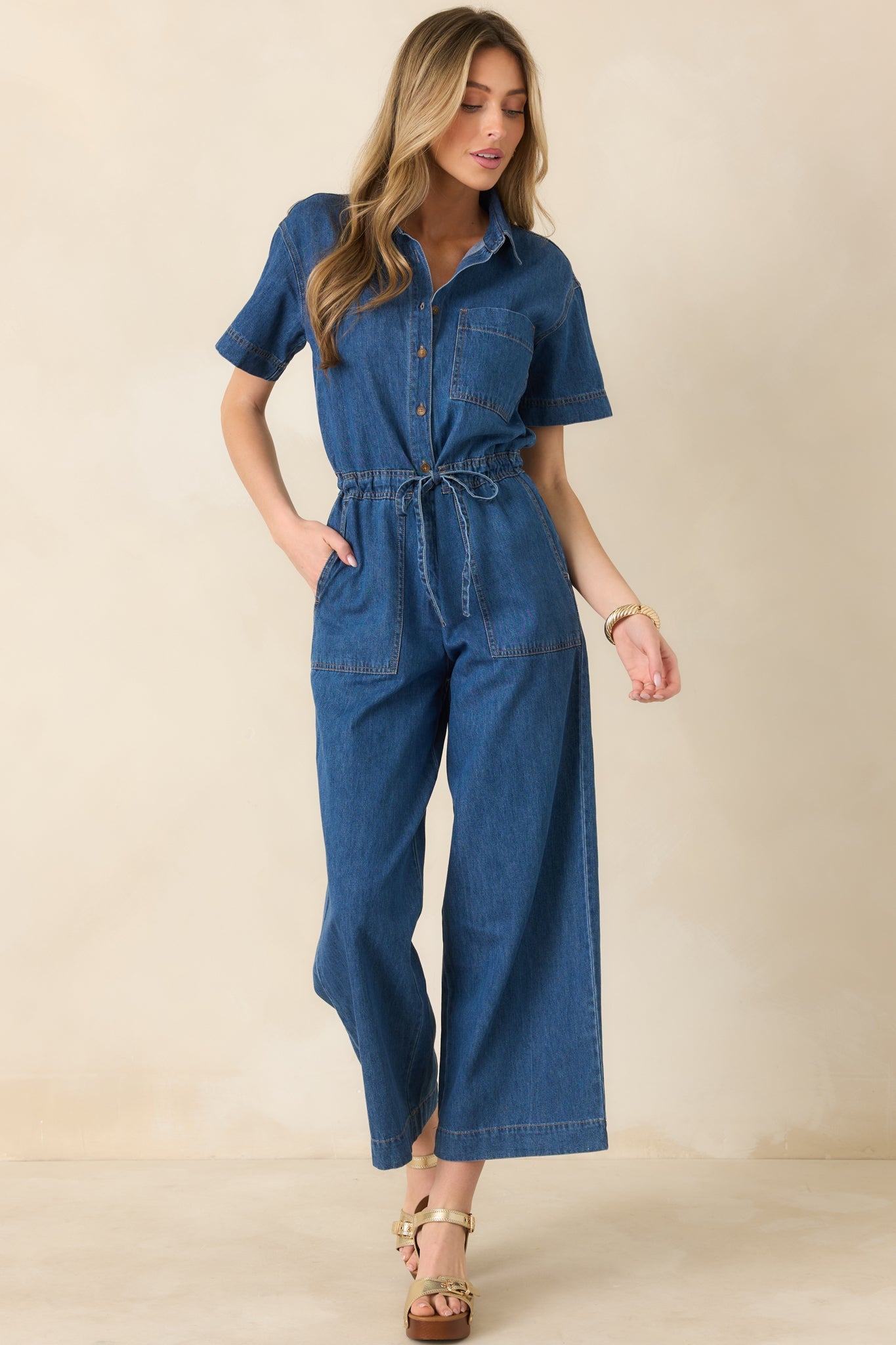 Z Supply Dark Wash Elsie Cotton Denim Jumpsuit