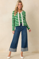 Prosperina Kennedy Kelly Green Stripe Cotton Cardigan