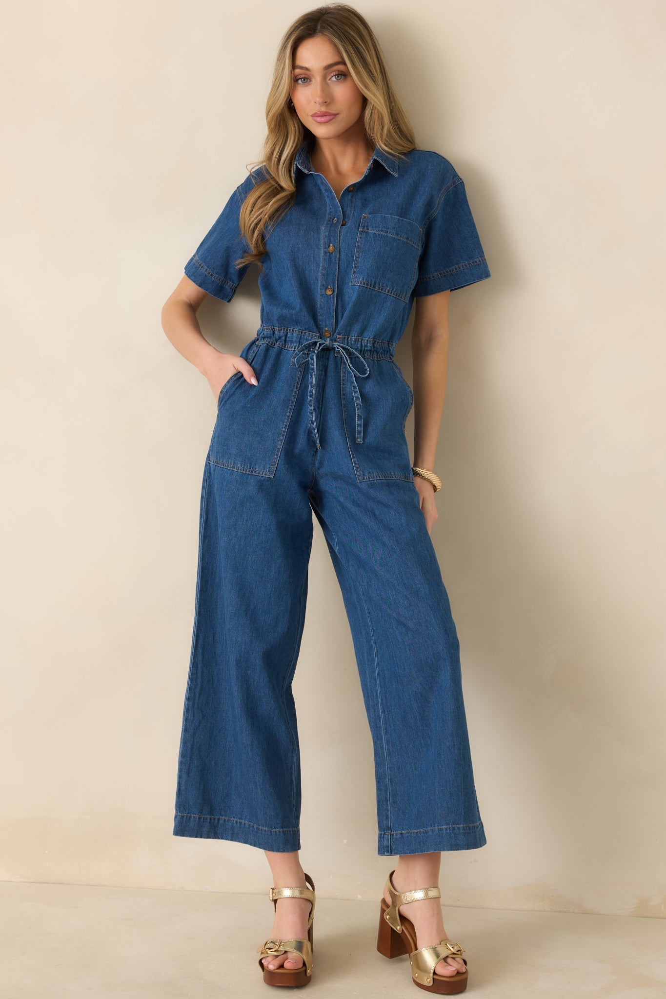 Z Supply Dark Wash Elsie Cotton Denim Jumpsuit