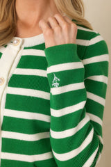 Prosperina Kennedy Kelly Green Stripe Cotton Cardigan
