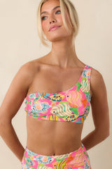 Paradisa Breezie Pink Multi Fish Print One-Shoulder Bikini Top