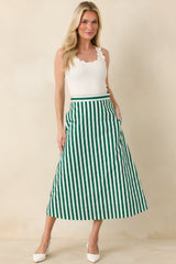 Prosperina Opal Green Stripe Cotton Midi Skirt