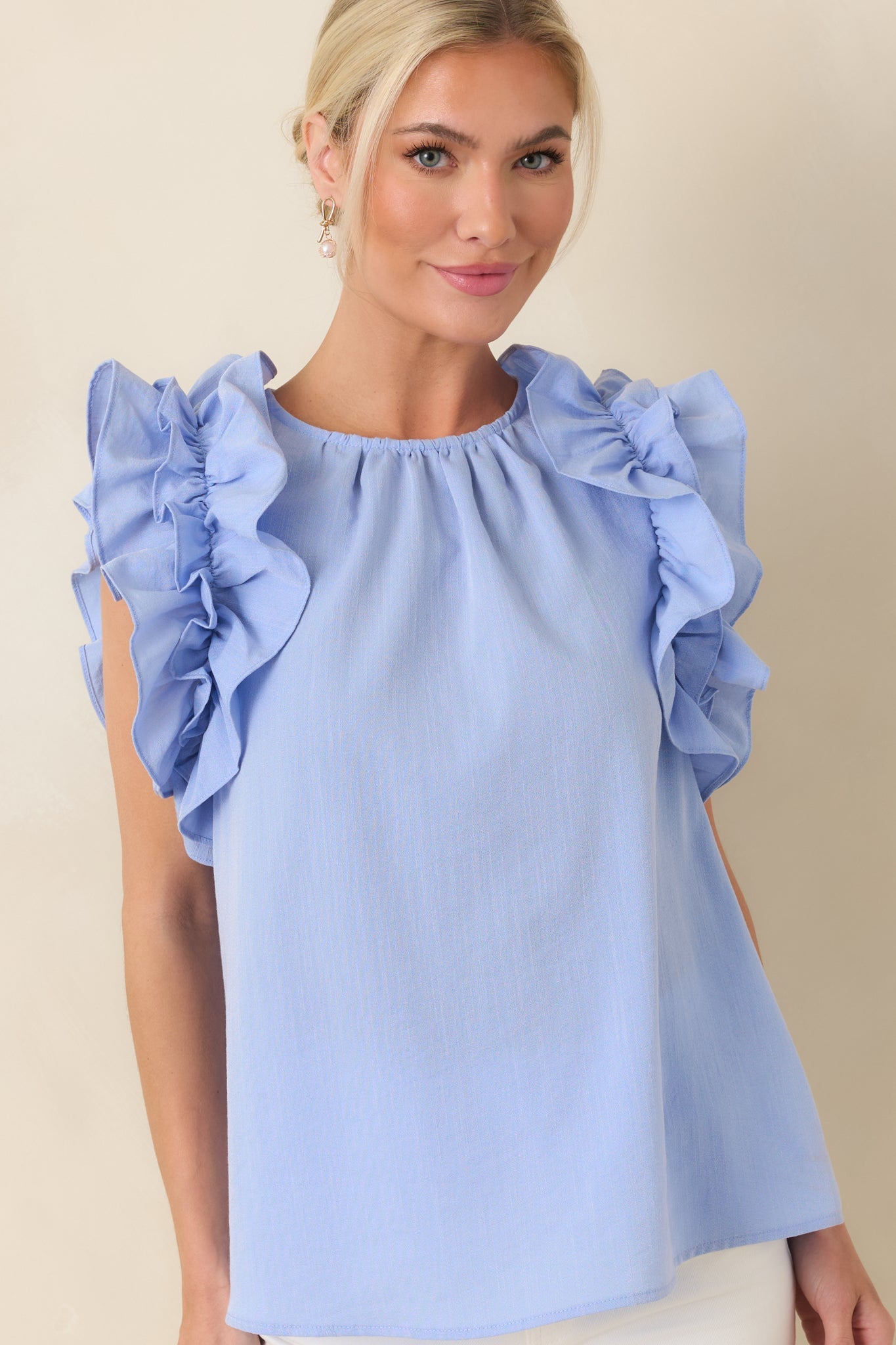 Dawn Of My Heart Light Blue Ruffled Top