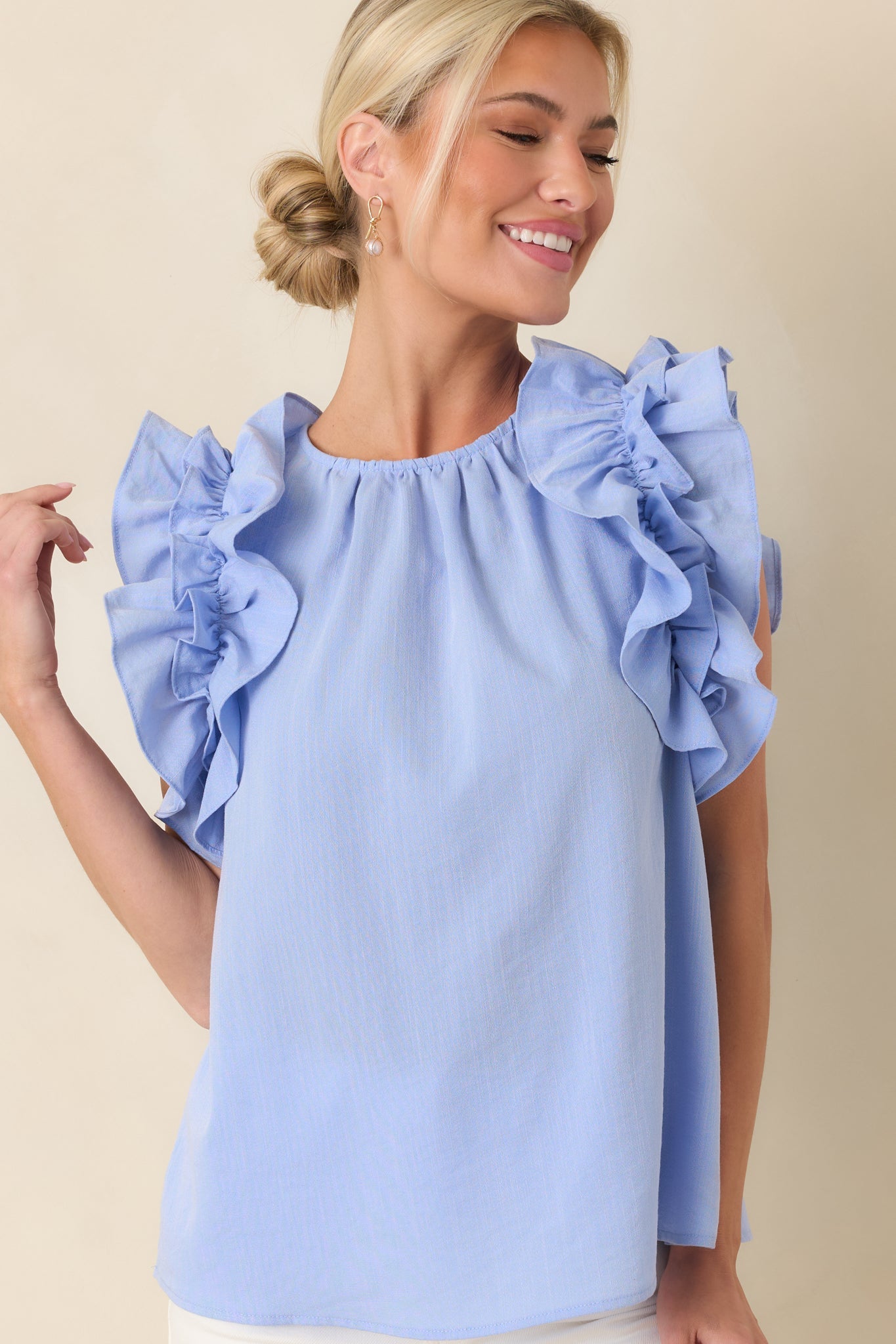 Dawn Of My Heart Light Blue Ruffled Top