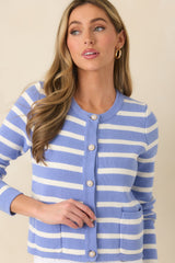 Prosperina Kennedy Sky Blue Stripe Cotton Cardigan