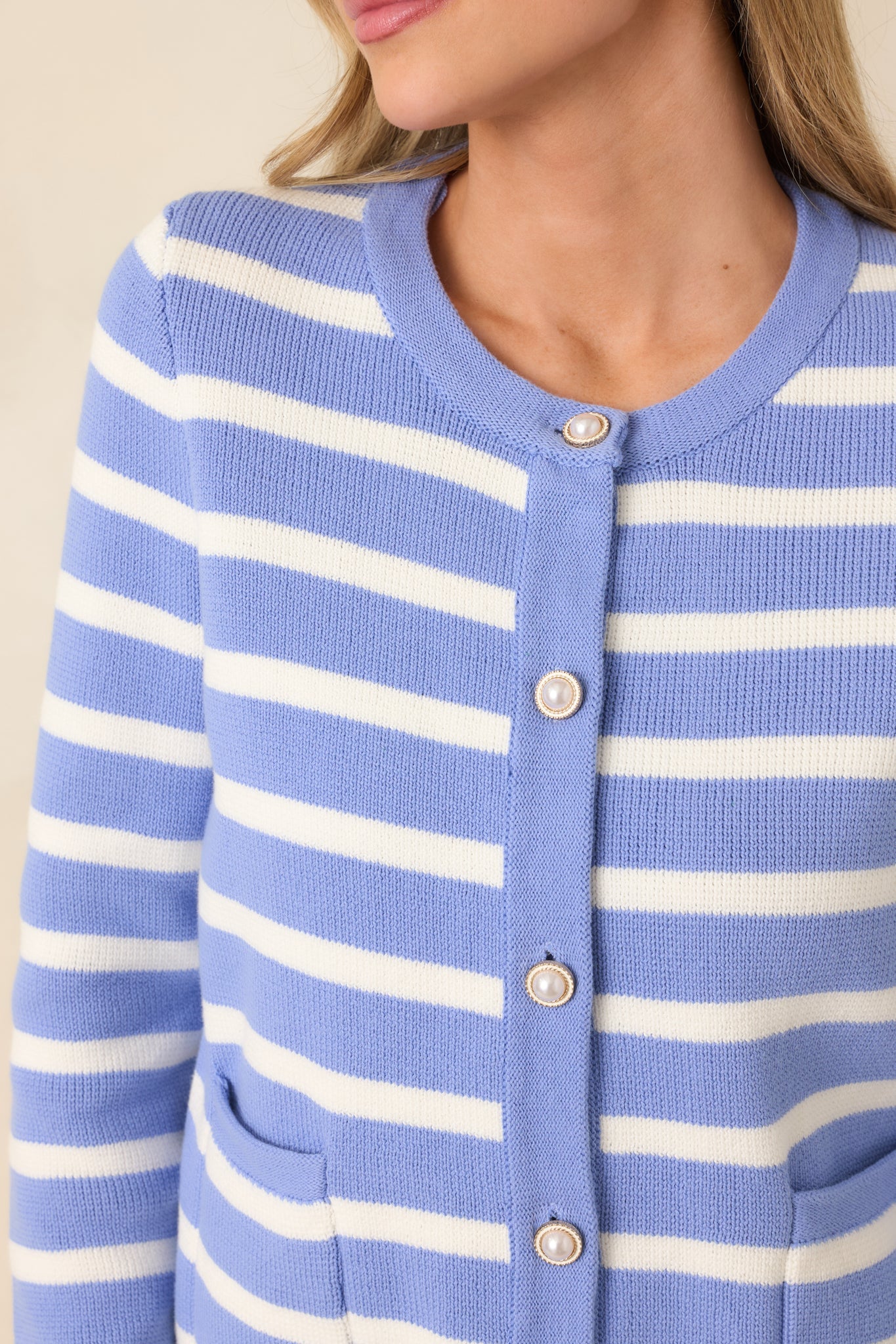 Prosperina Kennedy Sky Blue Stripe Cotton Cardigan