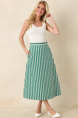 Prosperina Opal Green Stripe Cotton Midi Skirt