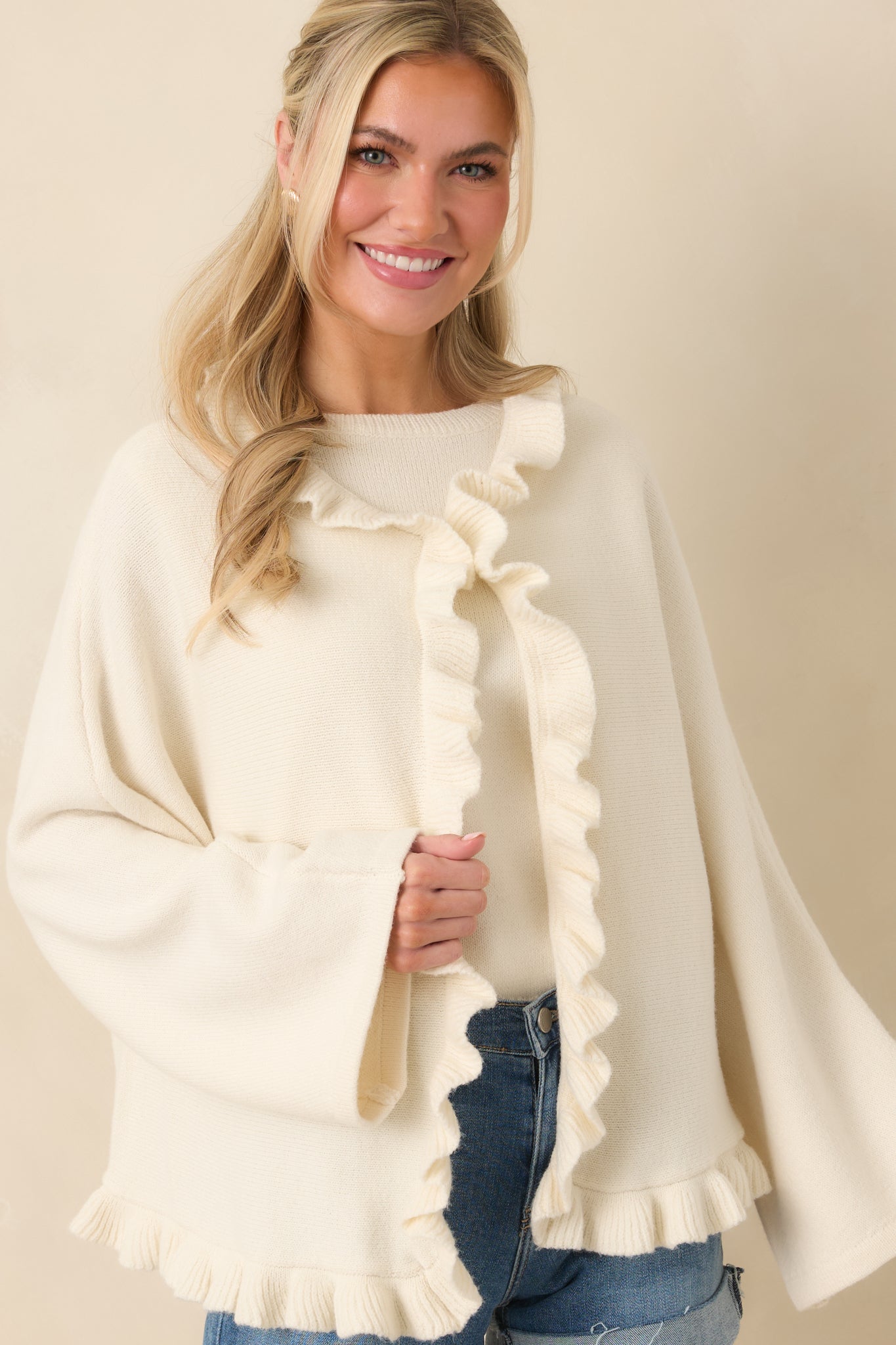 Prosperina Sabrina Ivory Ruffle Cardigan