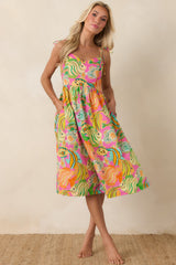Paradisa Edgewater Pink Multi Cotton Fish Print Midi Dress