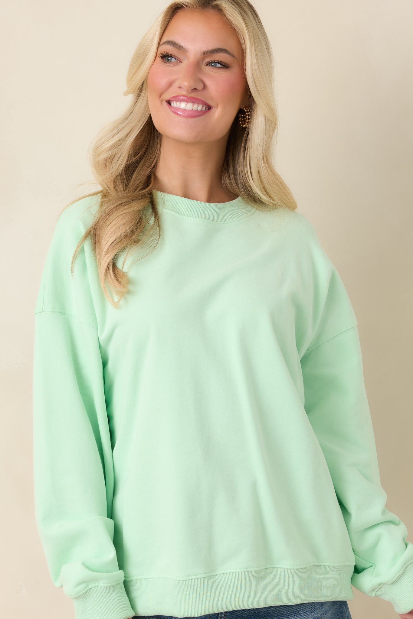 Radiant Vibes Mint Green Crewneck Sweatshirt