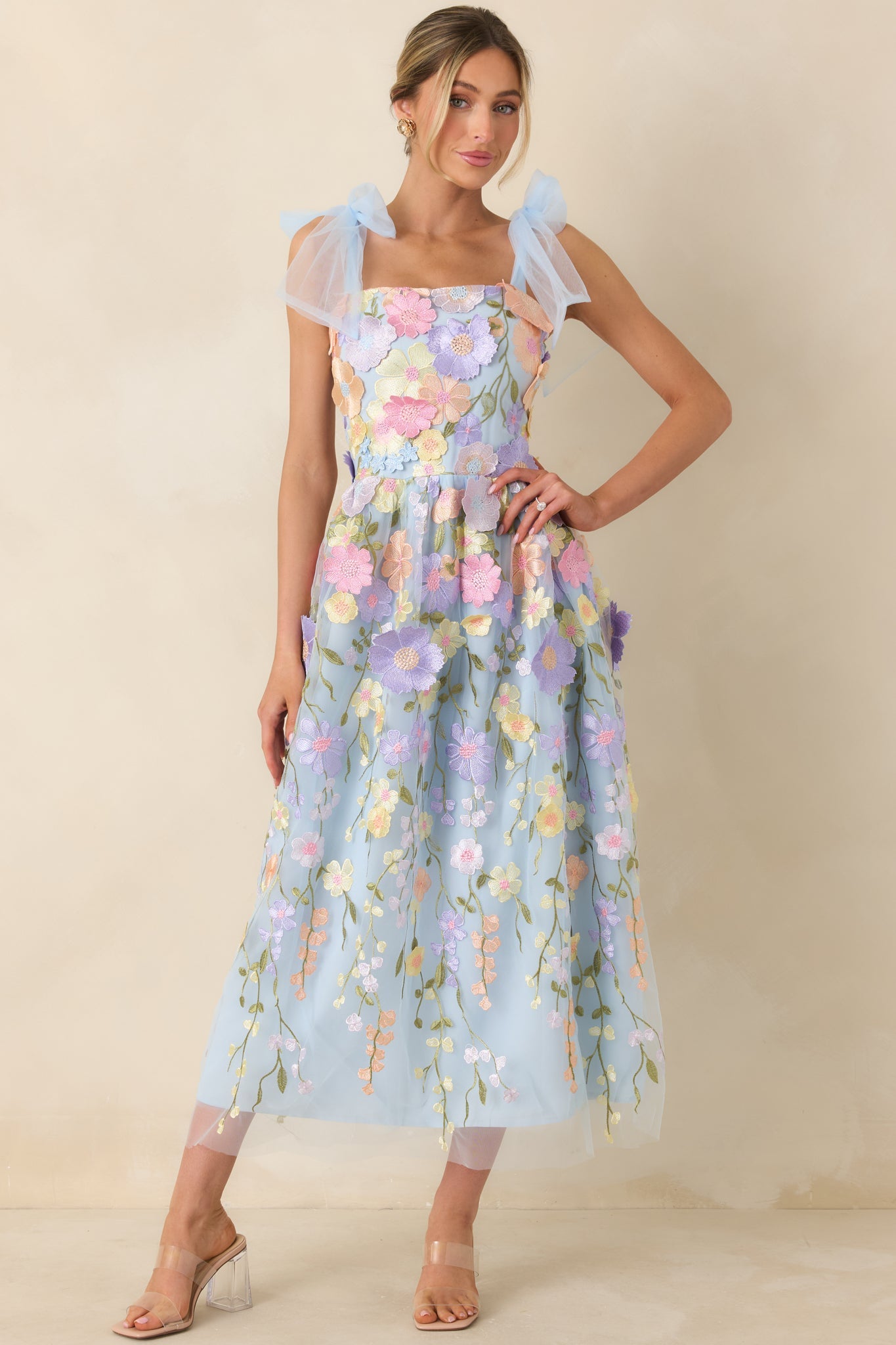 Spirit of Spring Light Blue Floral Embroidered Maxi Dress (RESTOCK MAY)
