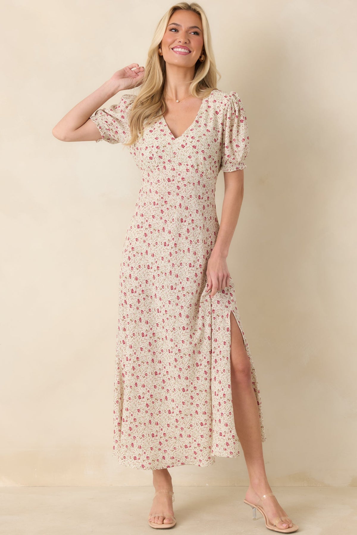 Where We Belong Dusty Pink Floral Short Sleeve Maxi Dress