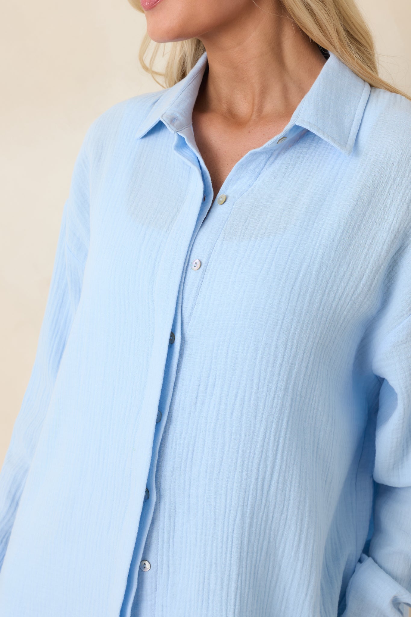 Paradisa Naples Oceana Blue Cotton Button-Up Top
