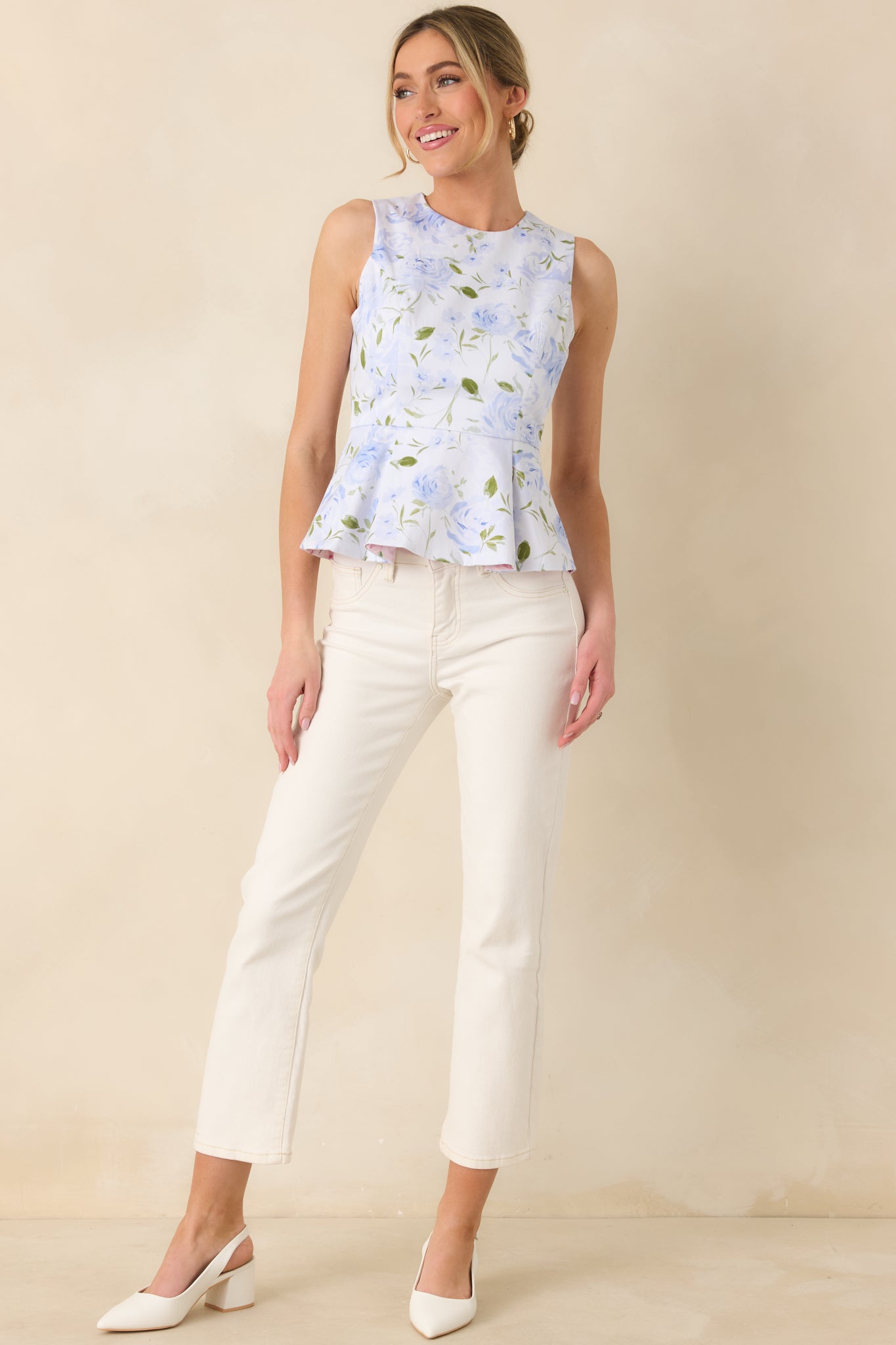 Prosperina Sabine Blue & Pink Cotton Reversible Peplum Top