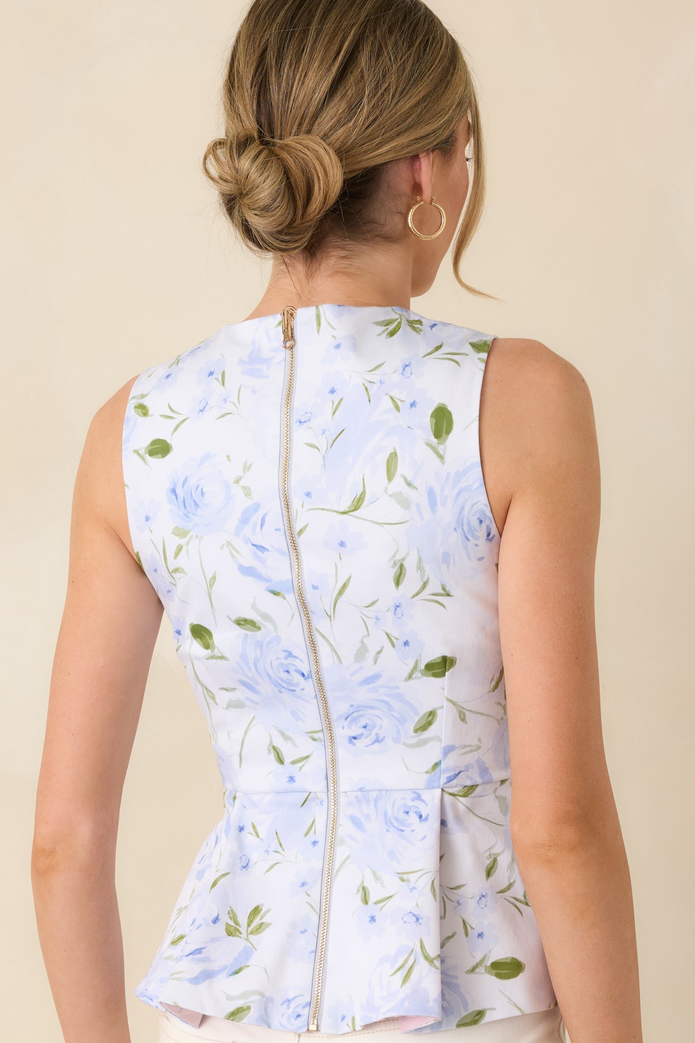 Prosperina Sabine Blue & Pink Cotton Reversible Peplum Top