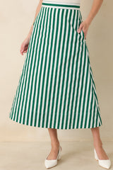 Prosperina Opal Green Stripe Cotton Midi Skirt