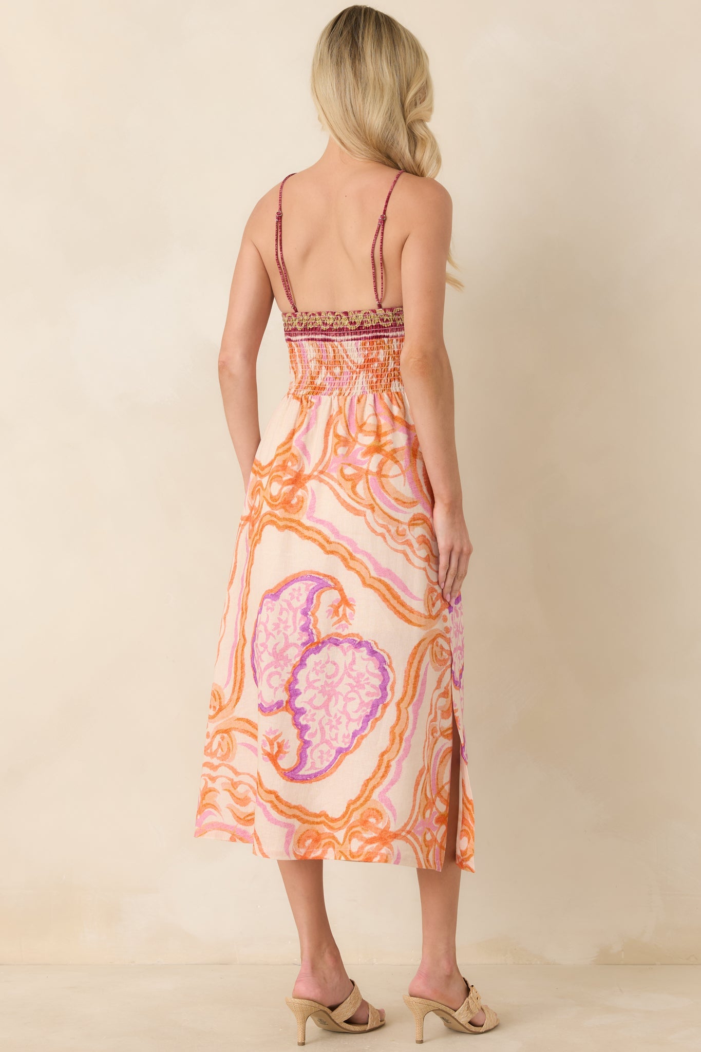 Aylaya Orange Multi Ornate Medallion Print Halter Neck Midi Dress