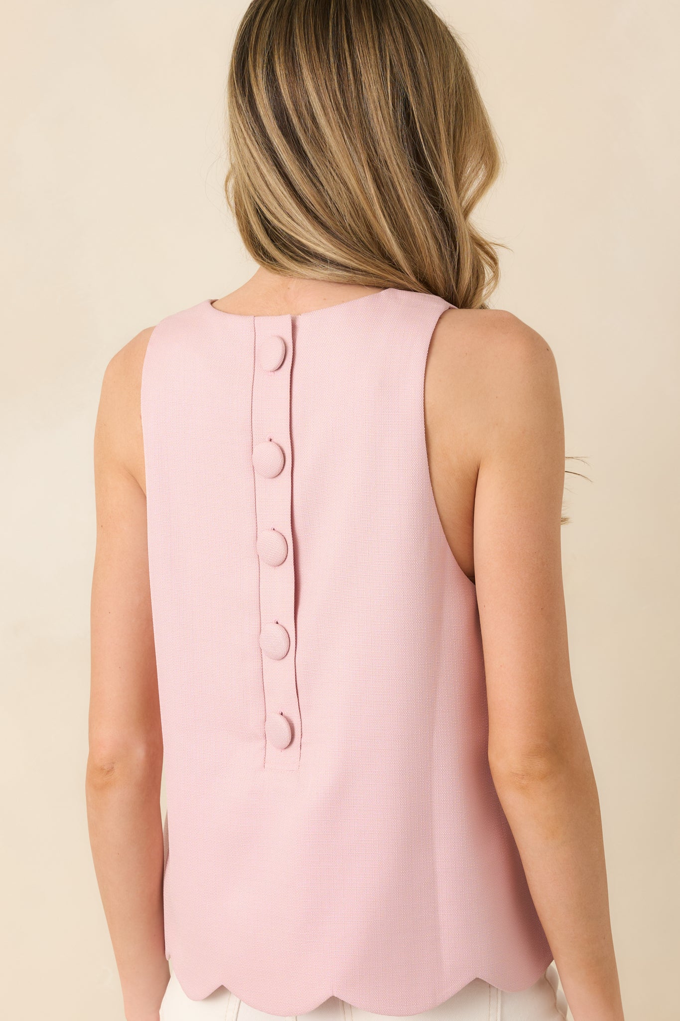 Prosperina Whitney Light Pink Scalloped Edge Sleeveless Top