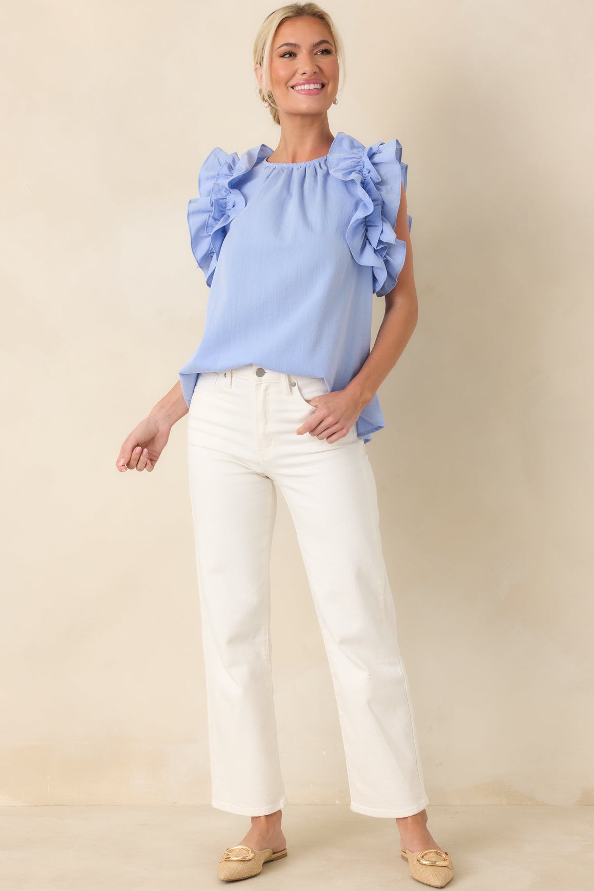 Dawn Of My Heart Light Blue Ruffled Top