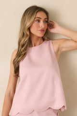 Prosperina Whitney Light Pink Scalloped Edge Sleeveless Top