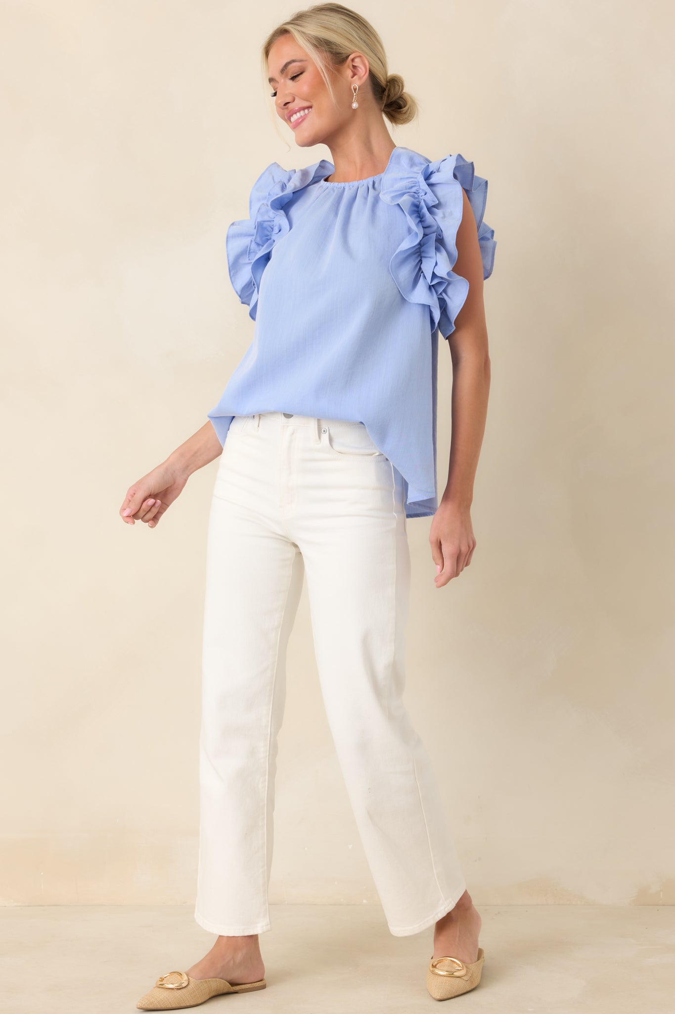 Dawn Of My Heart Light Blue Ruffled Top