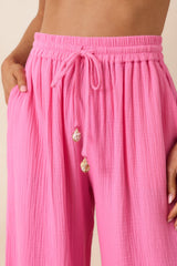 Paradisa Dunedin Pink Cotton Wide Leg Drawstring Pants