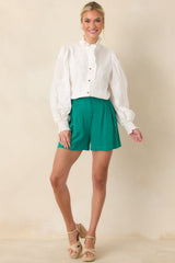 Everyday Moments Kelly Green Linen Blend High Waisted Shorts