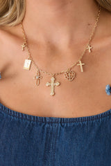 Keep the Faith Gold Cross Charm Necklace