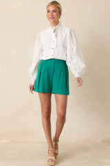 I Will Be Here White Eyelet Appliqué Detail Cotton Long Sleeve Blouse