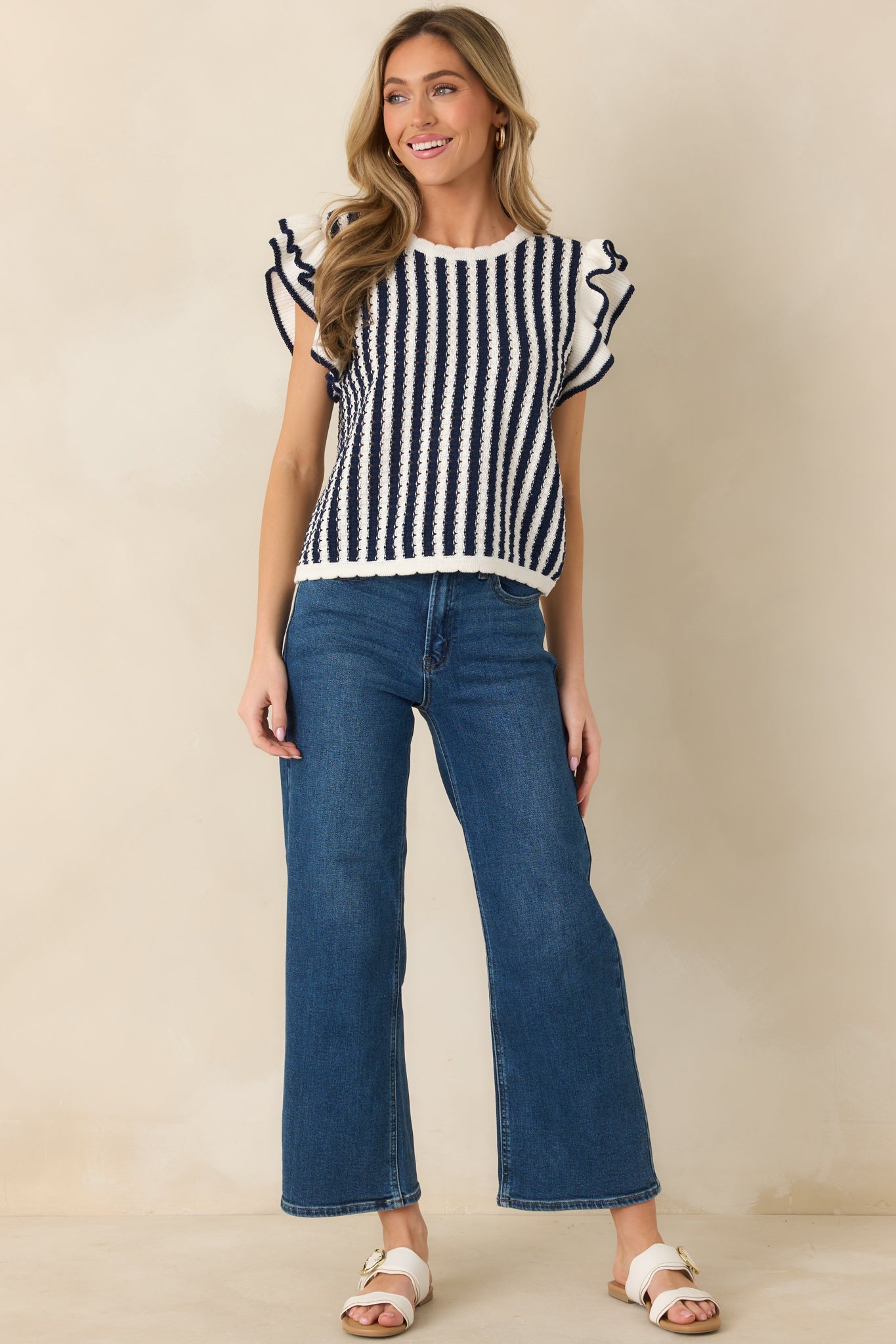 Retro Love Navy & White Stripe Knit Top