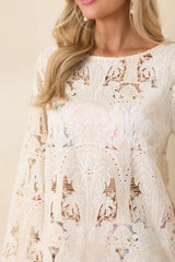 Paradisa Sea La Vie Ivory Embroidered Lace Cover Up Mini Dress