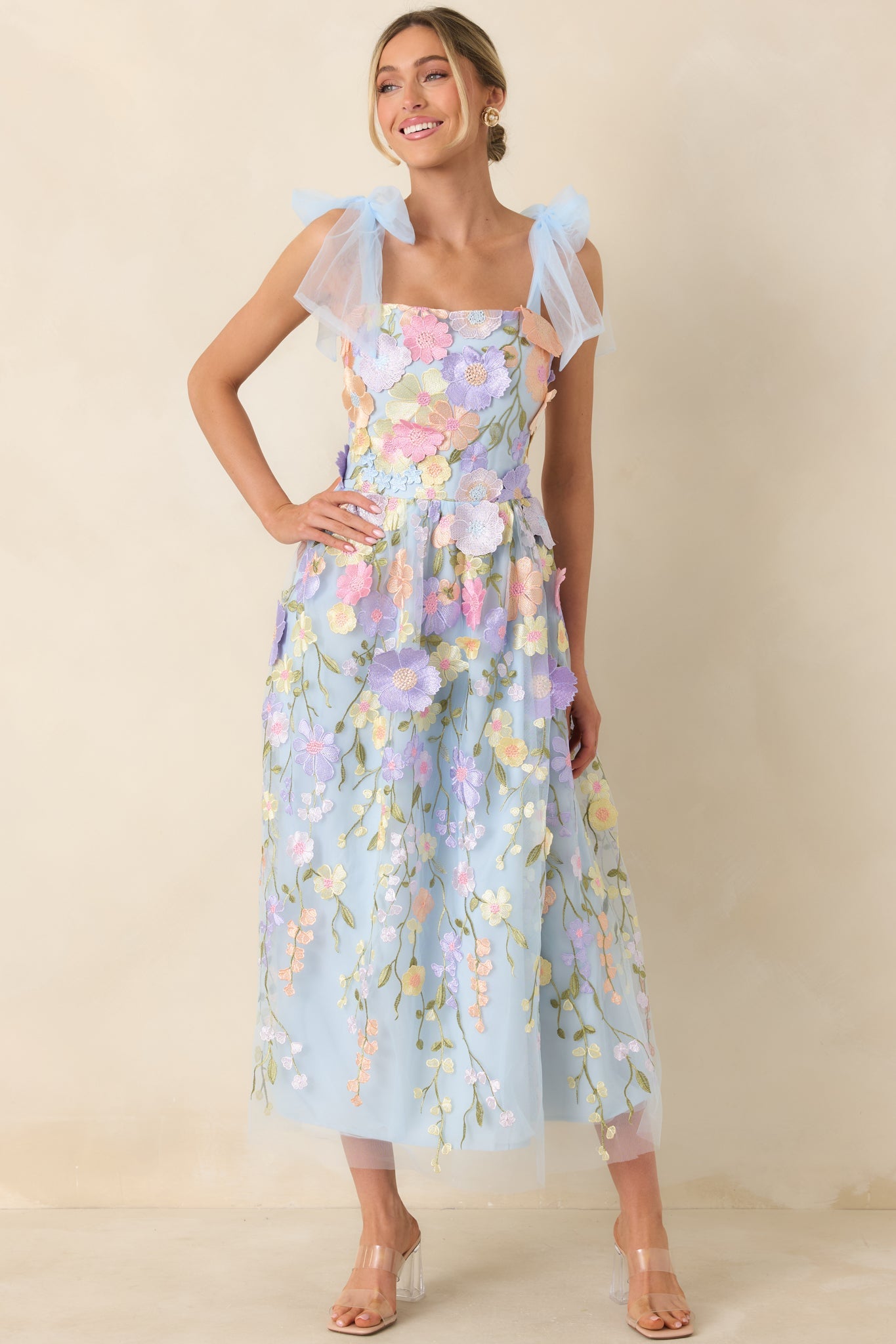 Spirit of Spring Light Blue Floral Embroidered Maxi Dress (RESTOCK MAY)