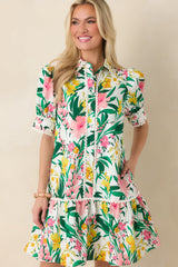 Prosperina Rayne Green & Pink Multi Floral Cotton Mini Dress